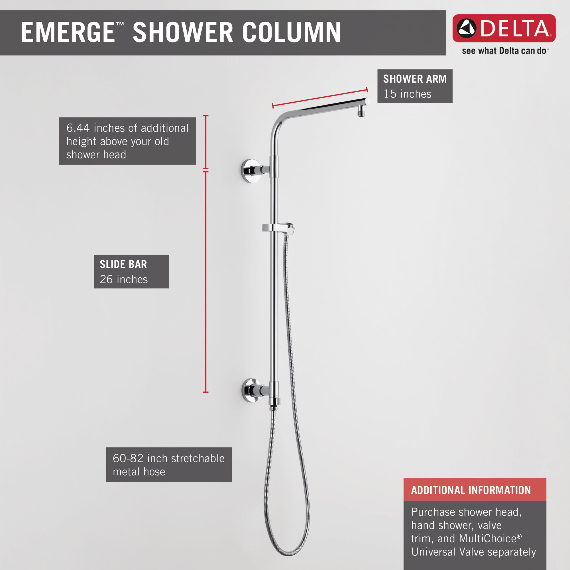 58820-BL Душевая стойка 26 дюймов, круглая Delta Faucet Universal Showering Матовый черный  - Вид №15