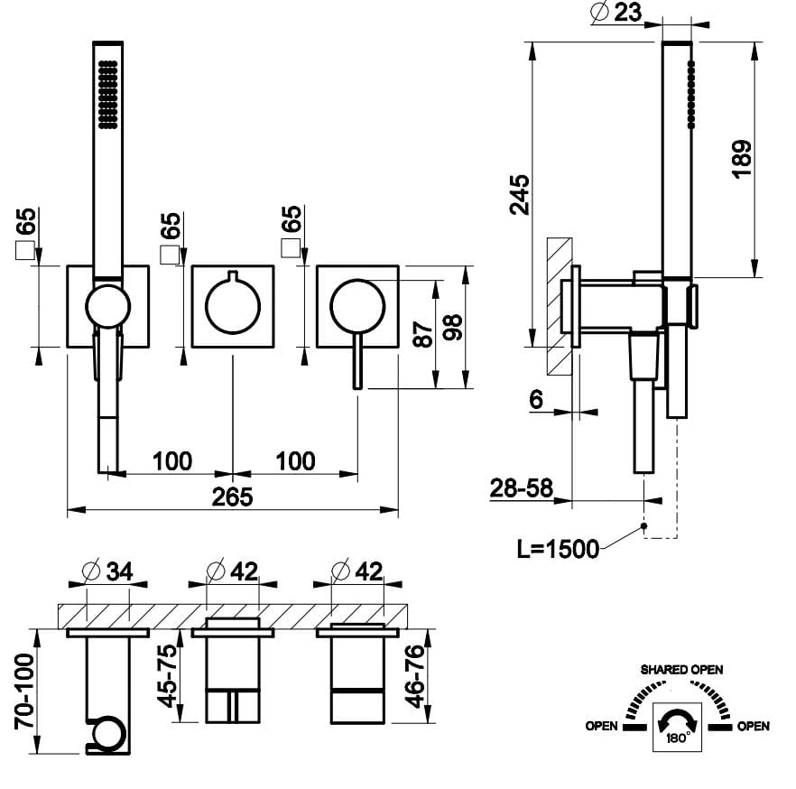 Хромированный латунный смеситель для душа с ручным душем Gessi обратный ARCH-00141661 - Вид №2