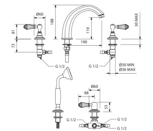 Набор для ванны с 5 отверстиями и ручным душем