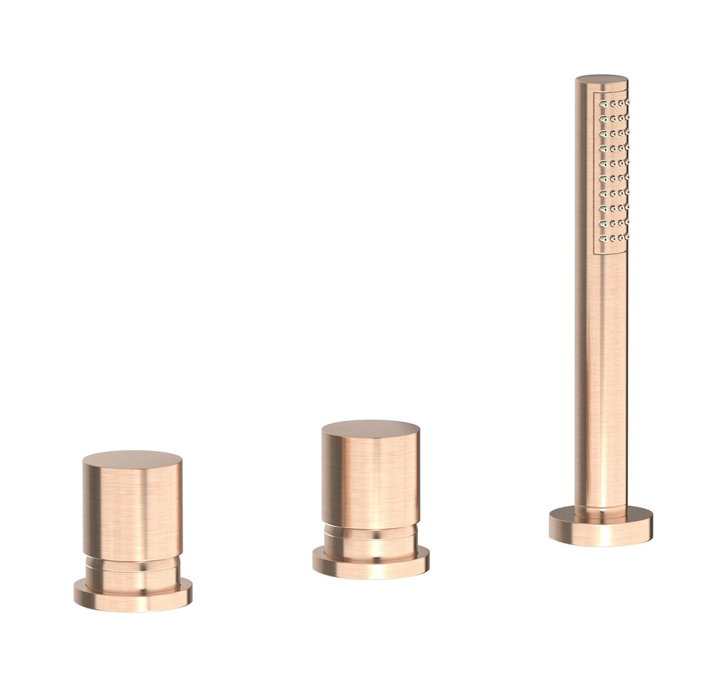 Смеситель на бортик ванной на 3 отверстия с изливом, дивертером и душевым гарнитуром. WE ARE IB rr397sr Brushed Rose Gold Brera