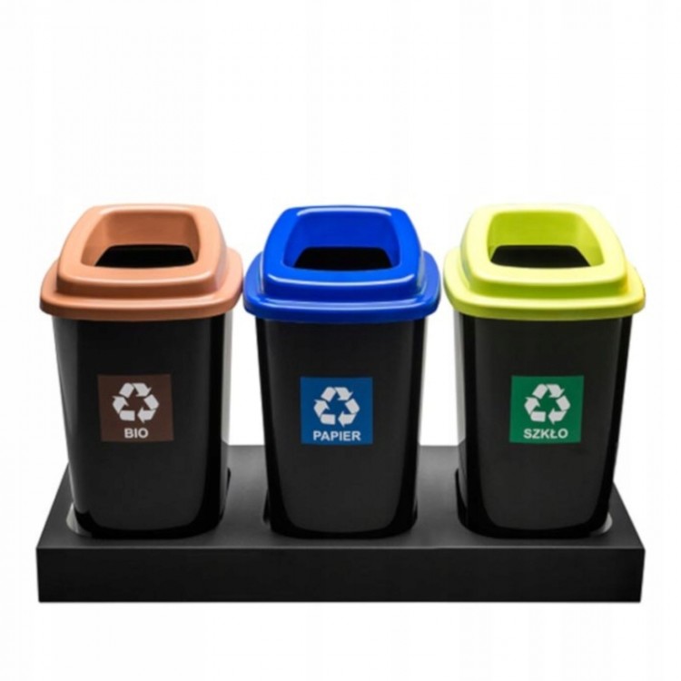 357-00 PLAFOR Металлическая база для 3 мусорных баков PLAFOR Sort Bin для раздельного сбора мусора 3 х 45 л. Черный  - Вид №1