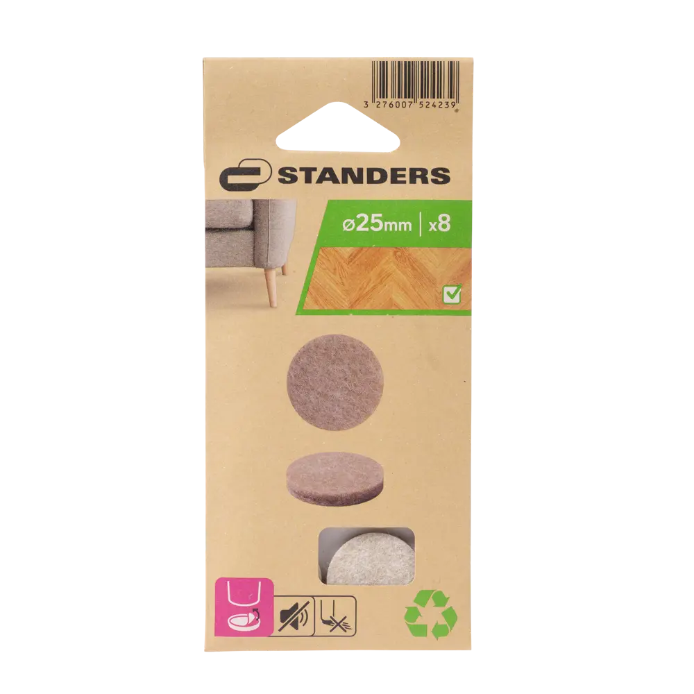 Накладки Standers 25 мм фетр круглые цвет бежевый 8 шт. 85066281 STLM-2163383  - Вид №2