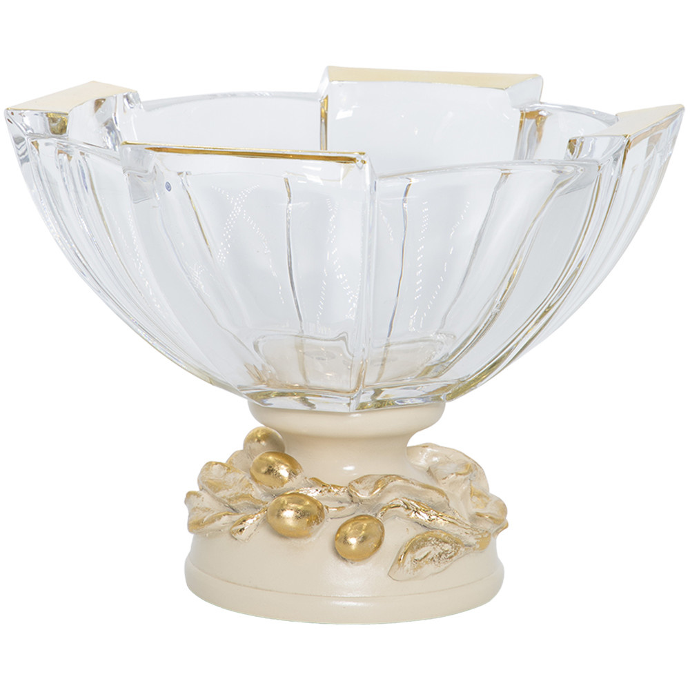 52101 BOGACHO Фруктовница-конфетница Oliva Branch Айвори мрамор, стекло 