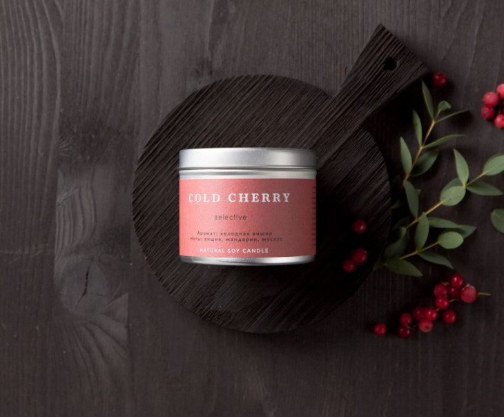 7834 Ароматическая свеча из соевого воска «Холодная вишня»_200 мл. Вкусляндия 