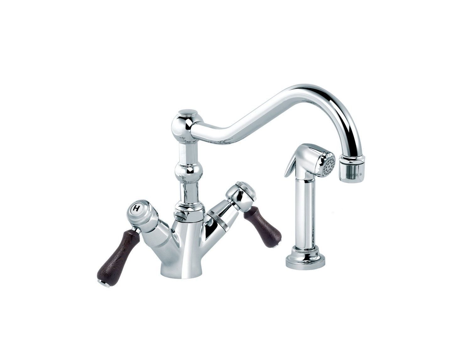 Смеситель для кухни с 2 отверстиями на столешнице со съемным ручным душем rvb 1935 WOOD ARCH-00134765 - Вид №1