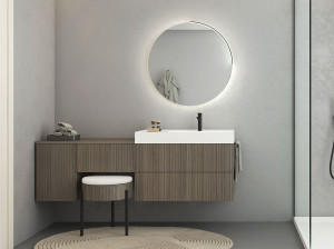 Деревянный подвесной туалетный столик с зеркалом