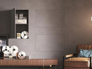 Flush-to-wall closing systems with paintable door panel