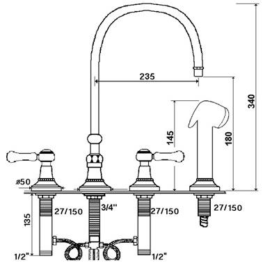 rvb Смеситель для кухни с вытяжным душем 1935 wood 1936.11.28-cc - Вид №1
