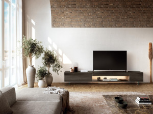 Стеклянный шкаф для телевизора с ящиками