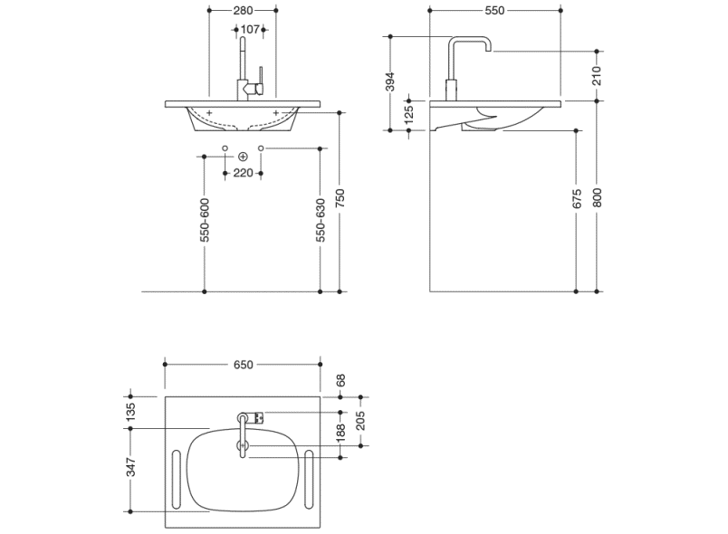 950.19.039 Комплект умывальника и смесителя HEWI Waschtische  - Вид №1