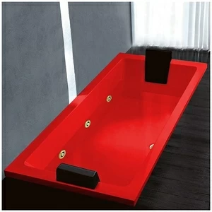 Ванна Gruppo treesse Quadra 199 V073B-DX-KZ красная с золотой фурнитурой и гидромассажем и дезинфекцией прямоугольная встроенная правая