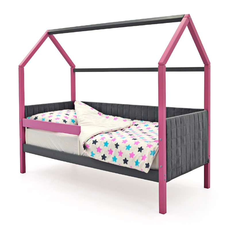 Детская кровать-домик мягкая лаванда-графит Svogen БЕЛЬМАРКО  00-3873184 Розовый;серый Santreyd  - Вид №1