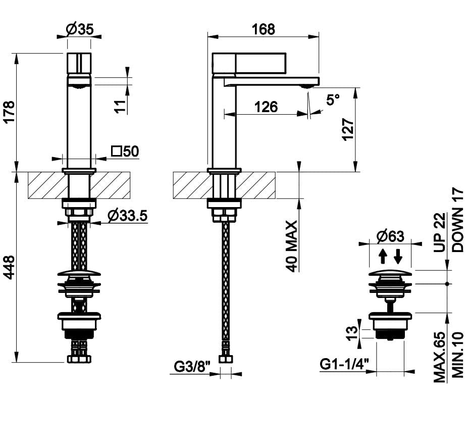 Смеситель для раковины из хромированной латуни со сливом Gessi реверс ARCH-00134570 - Вид №2