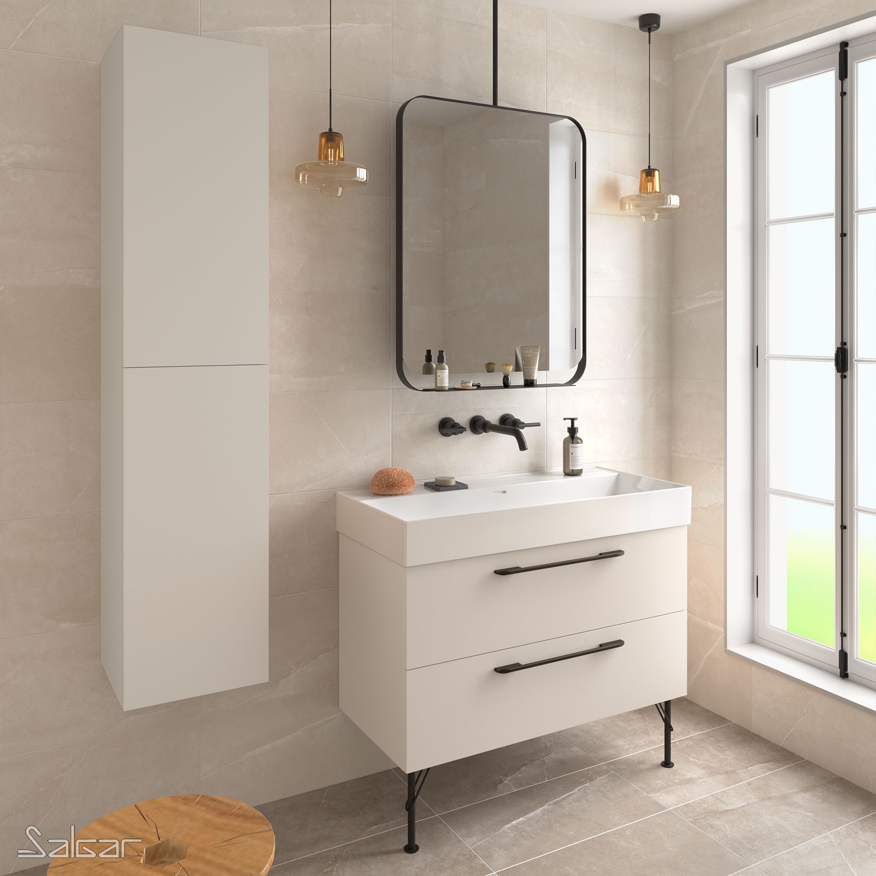 81700 SALGAR Мебель для умывальника FUSSION CHROME 800 2 ящика WHITE COTTON 797 x 540 x 450 мм Белый хлопок - Вид №2