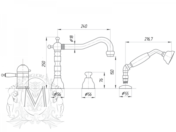Смеситель MIGLIORE Oxford ML.OXF-6358.CR с термостатом для ванны - хром ML.OXF-6358.bi.CR - Вид №2