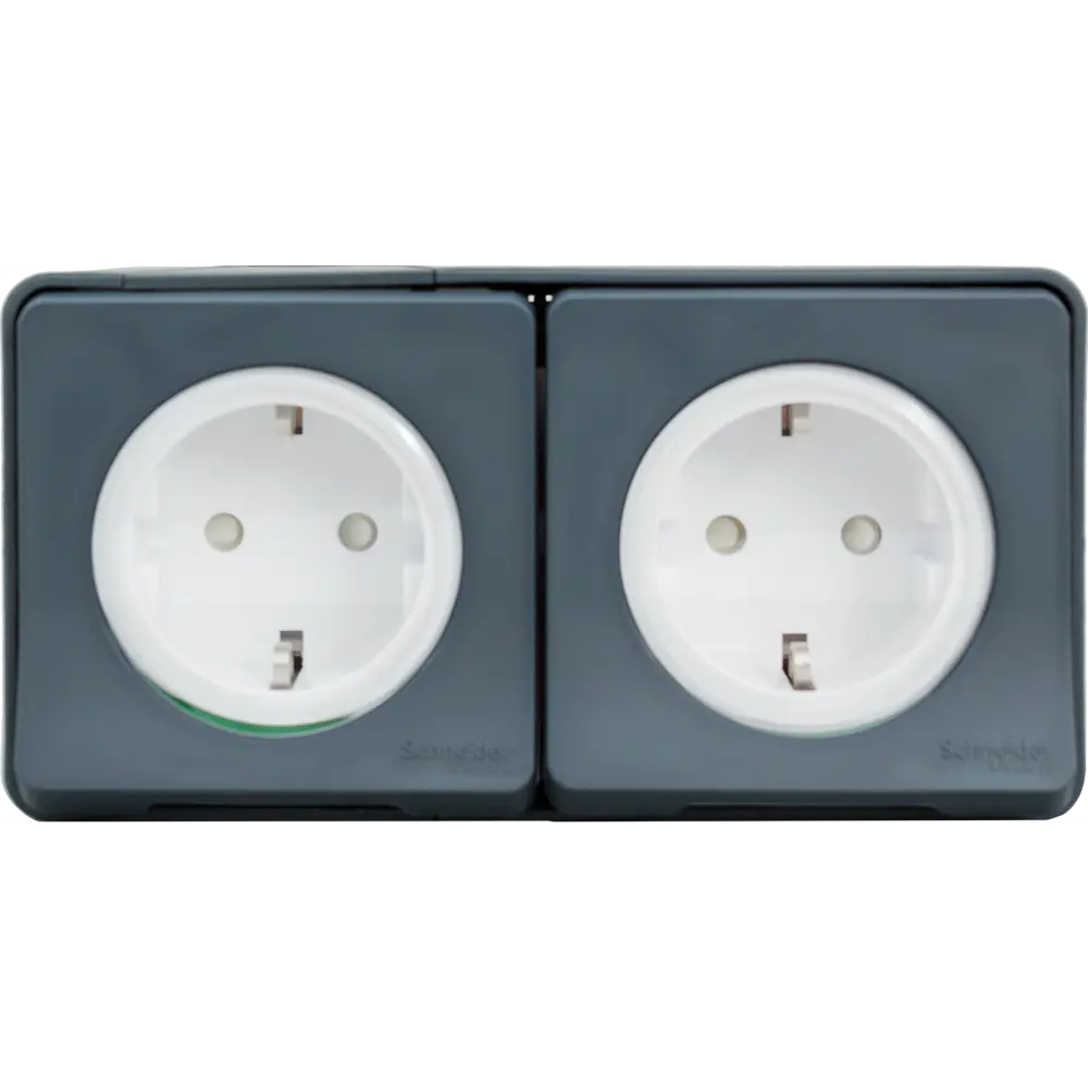 Розетка двойная накладная влагозащищённая Schneider Electric Mureva Styl с заземлением с крышкой и шторками IP55 антрацит 82307251 STLM-2078985