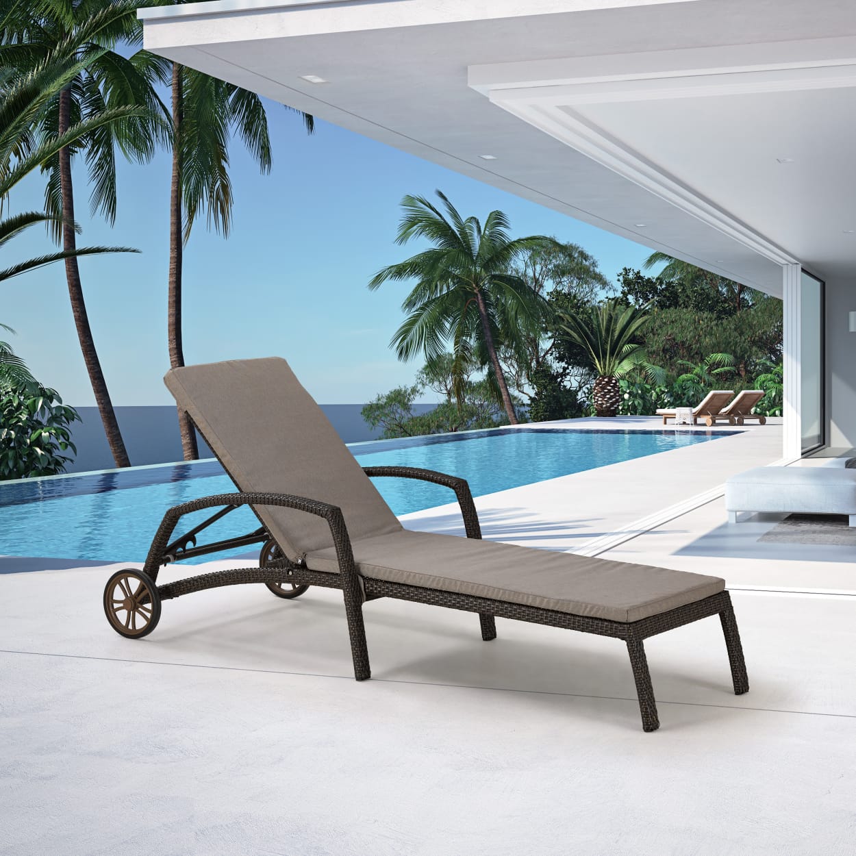 A35A2-W53 Brown Шезлонг-лежак плетеный с матрасом Afina 