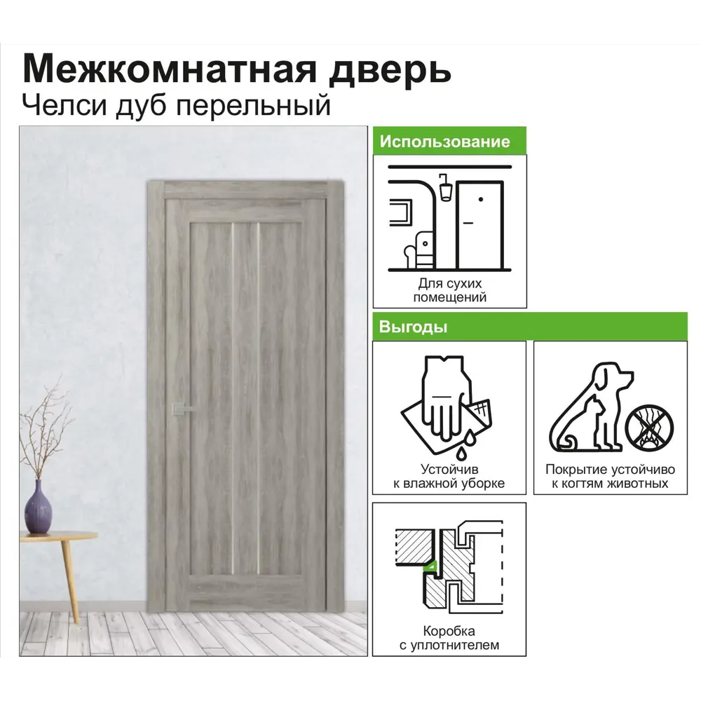 Дверь межкомнатная Челси глухая ламинация цвет дуб пепельный 70x200 см 82332429 STLM-2137097 BELWOODDOORS  - Вид №3
