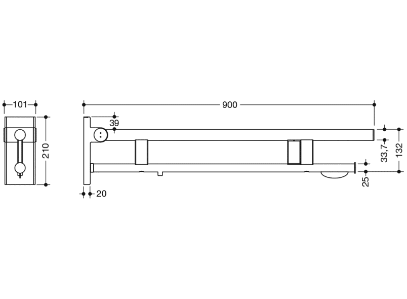 900.50.13340 Двойной шарнирный опорный рельс, конструкция a HEWI Stützen  - Вид №1
