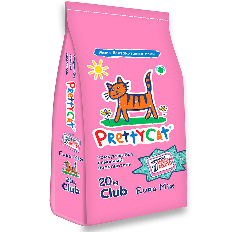 ПР0053790 Наполнитель для кошачьего туалета Euro Mix бентонитовый комкующийся 20кг PrettyCat 