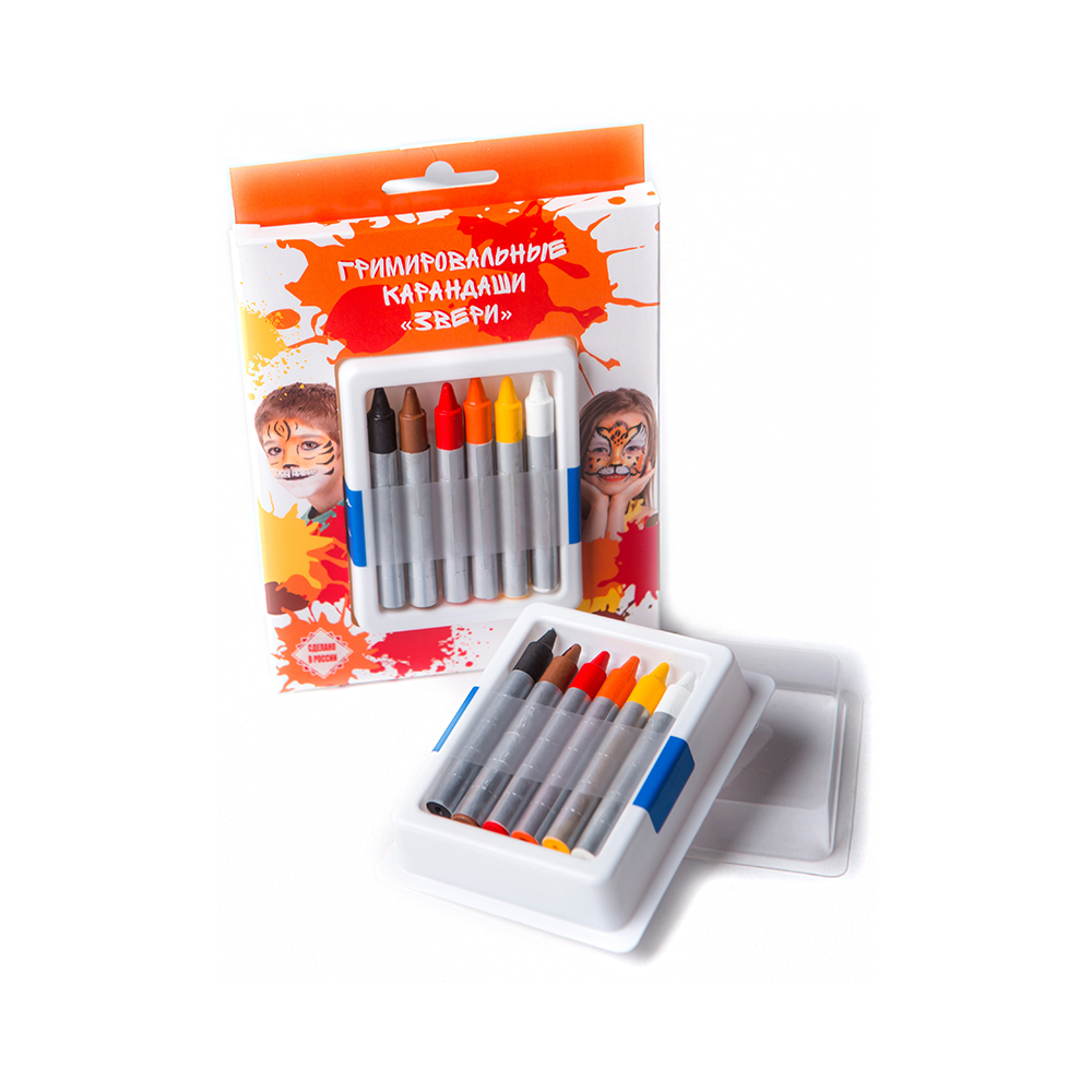 020104 Гримировальные карандаши "Звери" 6 цв. ФТК 