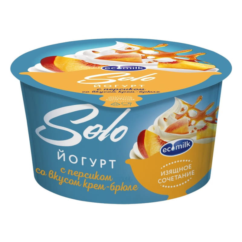 Йогурт с персиком и со вкусом крем-брюле 5% Экомилк Solo 130 г БЗМЖ Santreyd 21138 - Вид №1