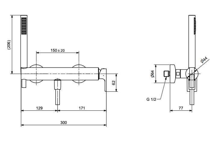 Открытый смеситель для душа с ручным душем Bugnatese Simple ARCH-00065095 - Вид №2