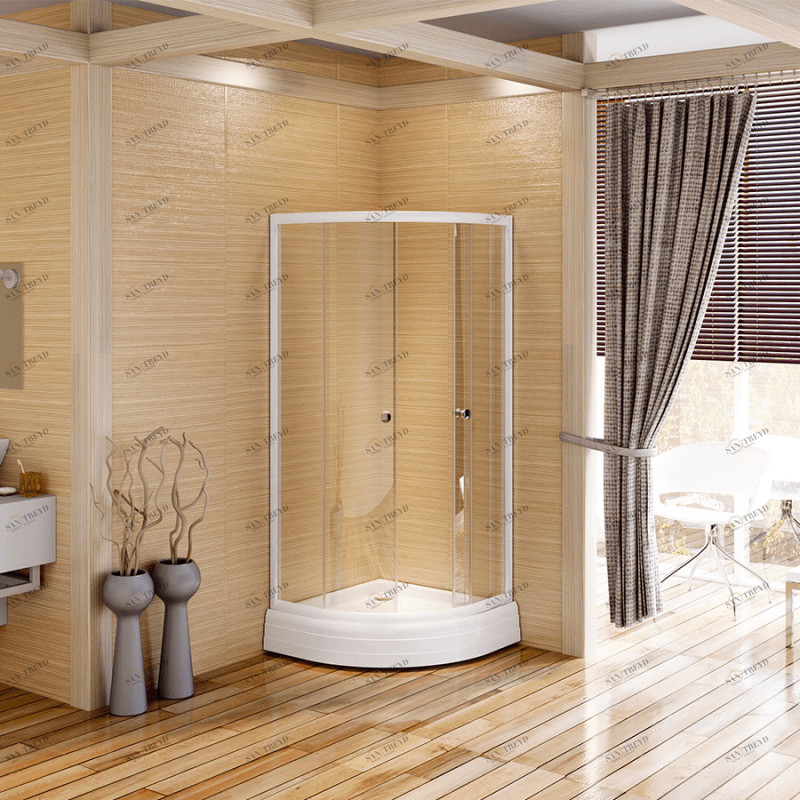 Душевой угол 80 (радиальный), стеклянные шторки (прозрачные), поддон на раме-подставке с устройством слива, профиль белый Radomir 1031000060