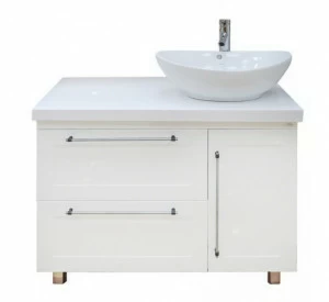 Тумба Гамма-100 белая эмаль с 2-мя ящ. правая с раков. Гамма + столешница Гамма 100 правая