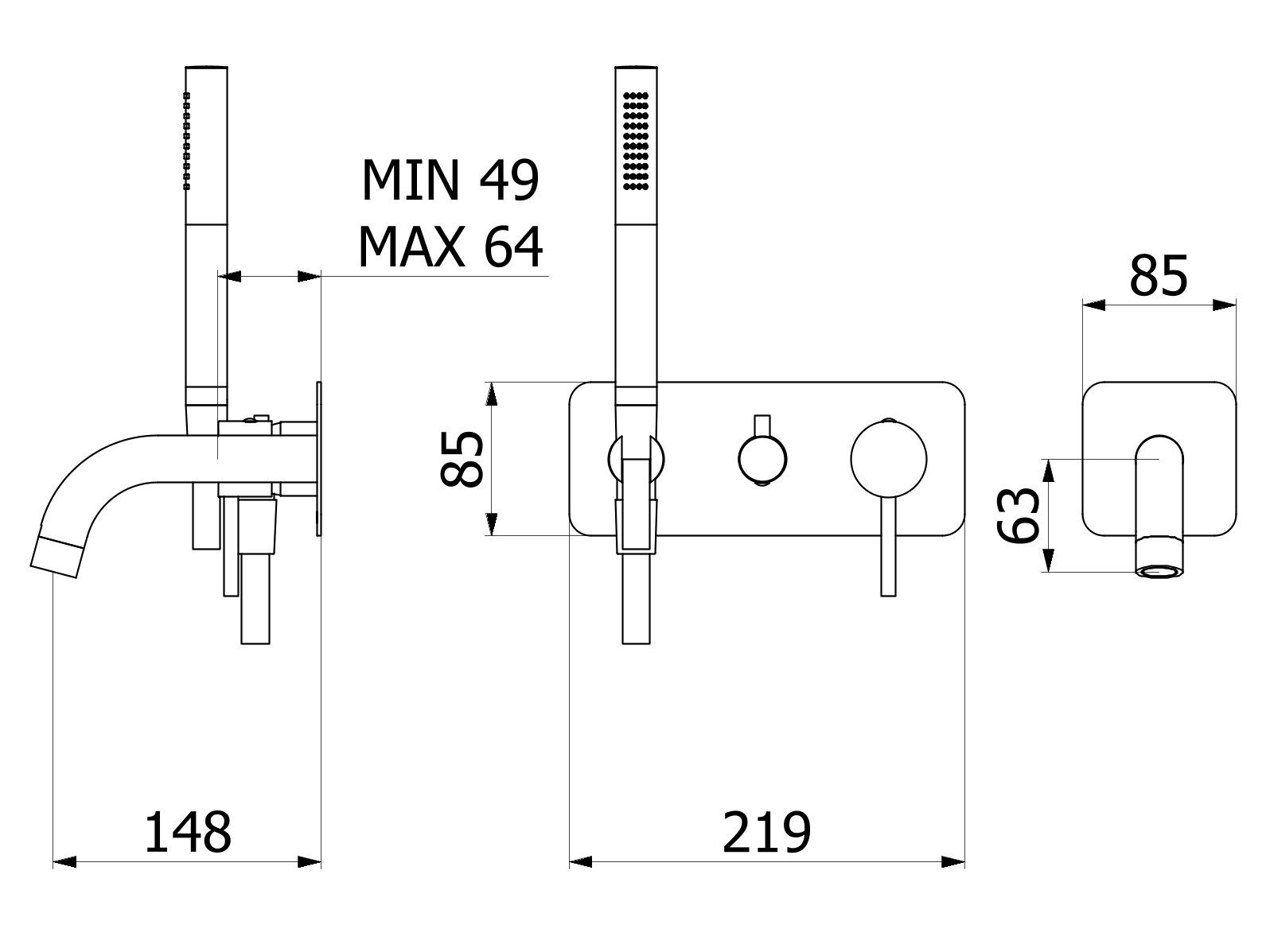 Однорычажный смеситель для душа с 4 отверстиями и ручным душем IB промышленность ARCH-00124558 - Вид №13