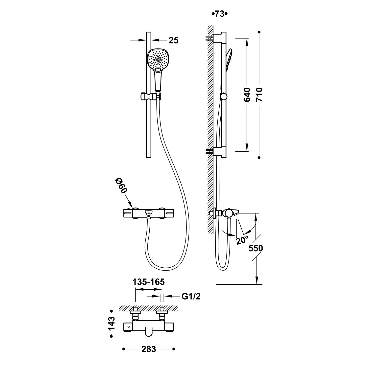 Комплект настенных термостатических смесителей для ванны и душа CANIGÓ-21738501 TRES Canigo - Вид №1