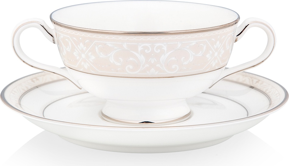 1051735 Noritake Чашка суповая с блюдцем Noritake "Монтвейл, платиновый кант" 210мл Фарфор костяной 