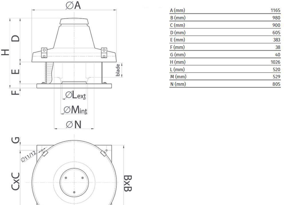 Vortice Центробежный крышный вентилятор для удаления горячего дыма Torrette tr-ed 15920 - Вид №1
