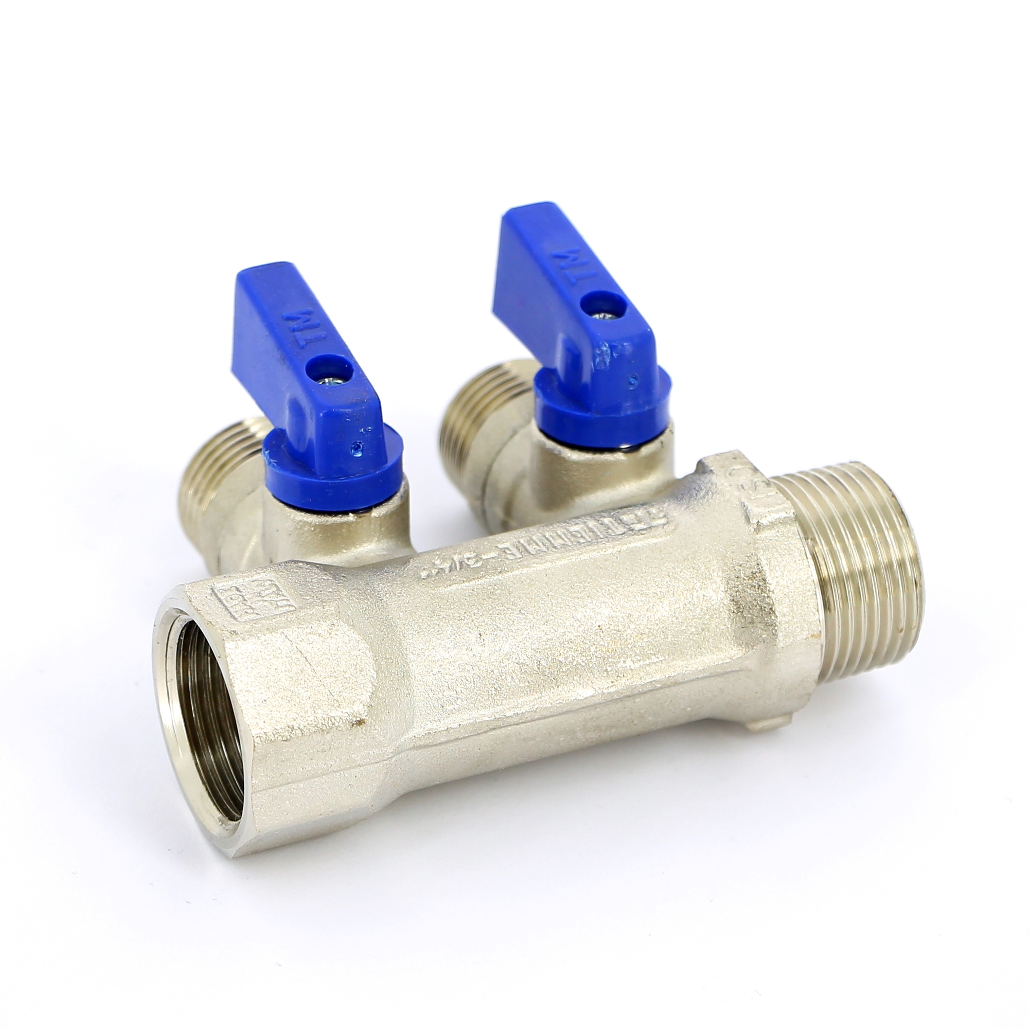 Коллектор НВ 3/4" с кранами никелированный TIEMME 2 выхода 1/2"Н 36мм 1820004 - Вид №2