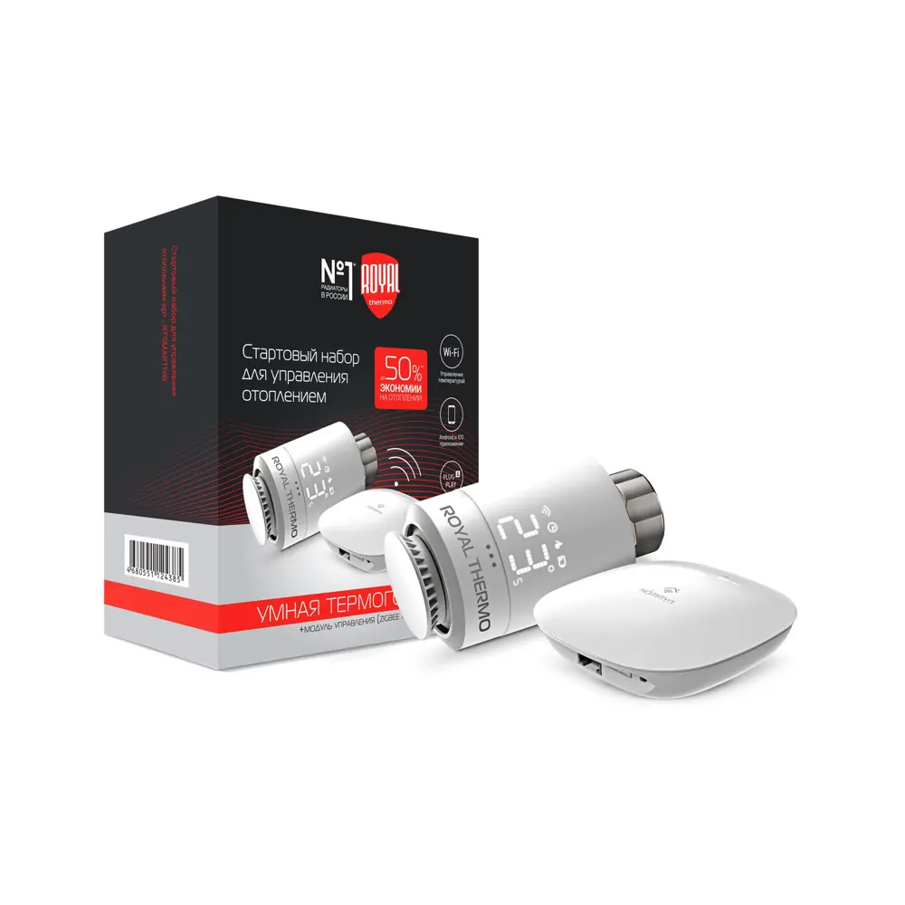Термостатическая головка электронная с Wi-Fi хабом Royal Thermo для радиаторного клапана M30x1.5 цвет белый 84335013 STLM-2108195 