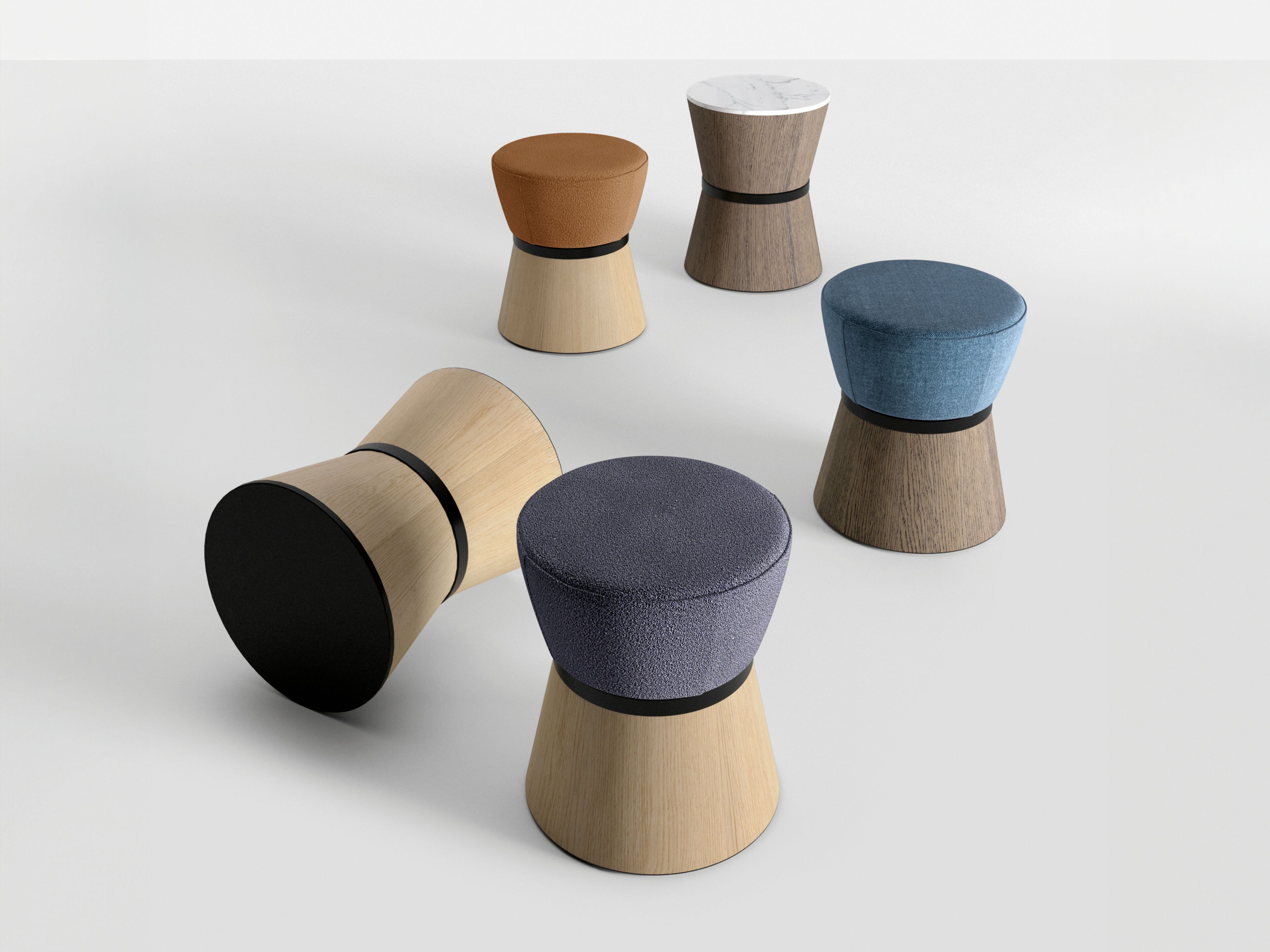 Круглый мягкий пуф из ткани и дерева Innova Imbottiti Мокко ARCH-00016618 - Вид №1