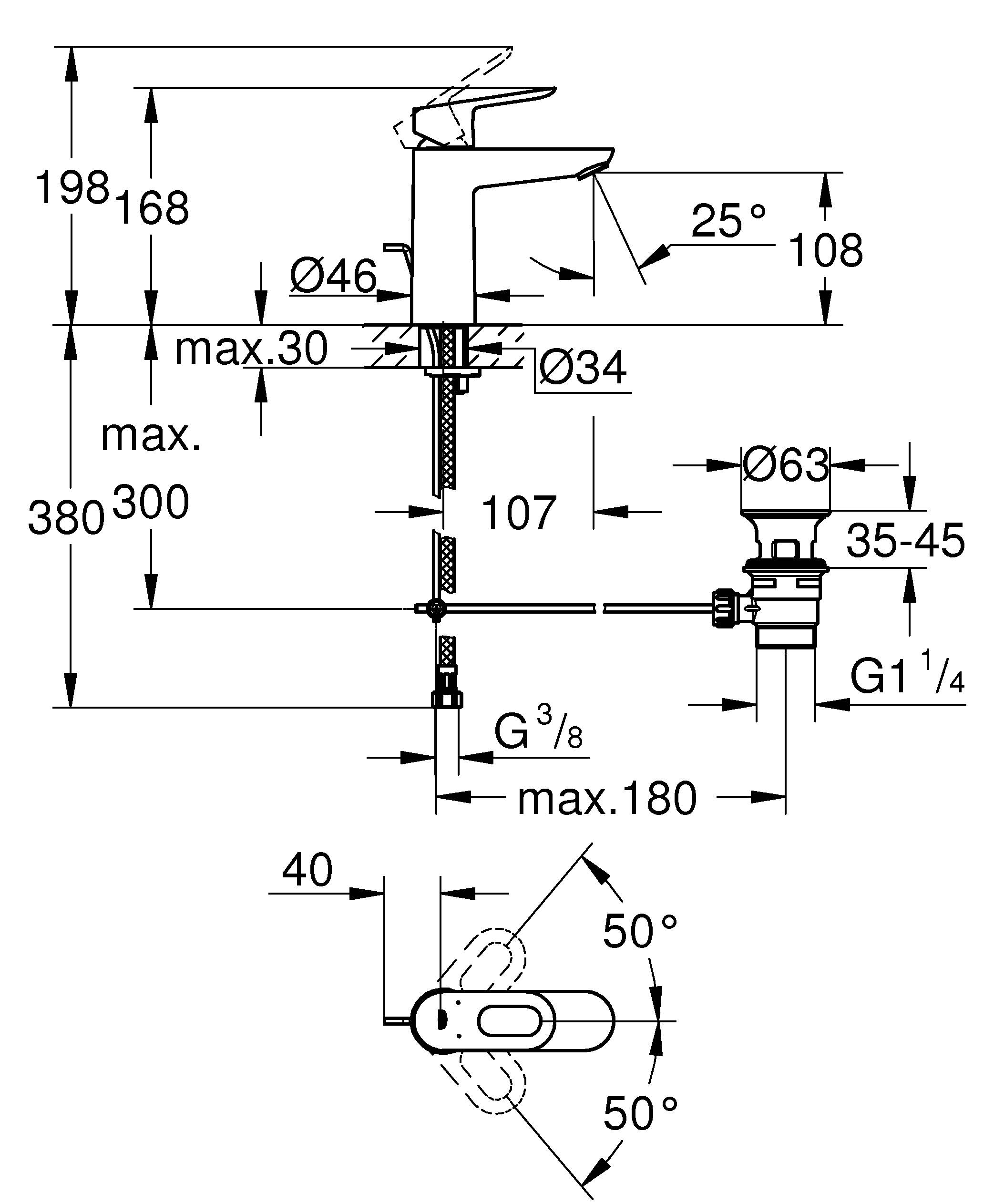 Смеситель для раковины GROHE BauLoop с донным клапаном, M-Size, хром (23762000) - Вид №1