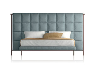 Двуспальная кровать из ткани с высоким изголовьем