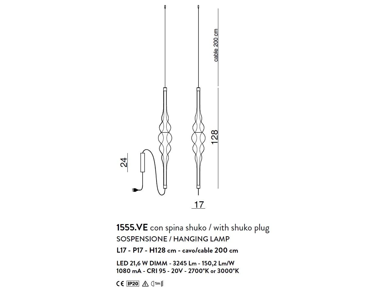Подвесной светильник из дутого стекла с розеткой Cangini & Tucci Frequency ARCH-00000779 - Вид №2