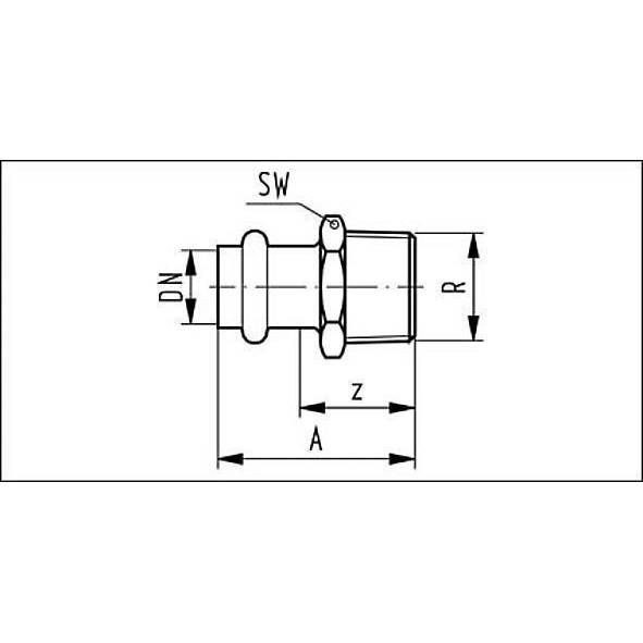 617243G2834 SANHA 17243G пр.-фит. газ, нерж.сталь, ниппель переходной ВПр-НР 28x3/4 мм  - Вид №1