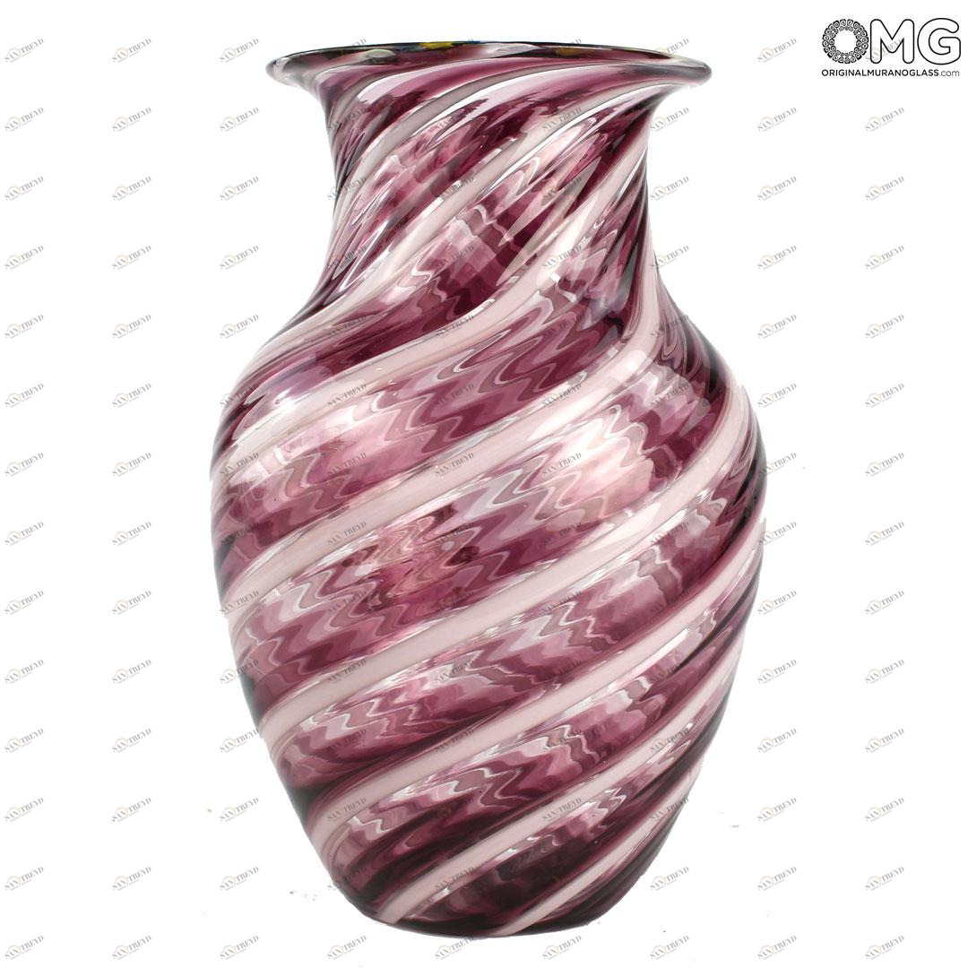4333 ORIGINALMURANOGLASS Ваза круговорот жизни в сиреневую полоску - Муранское стекло OMG 11 см 