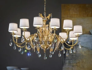 Masiero Люстра с прямым светом из листового золота с кристаллами Acantia