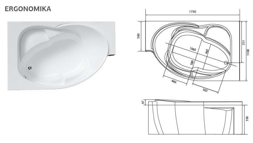 У78294 Ванна Marka One ERGONOMIKA 158-175*110 1 Marka Ergonomika  - Вид №14