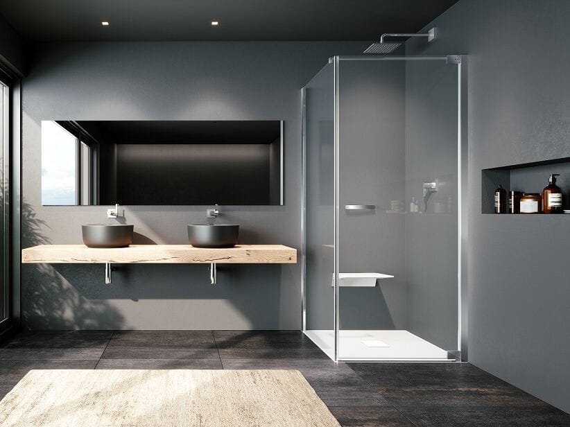 Стеклянная угловая душевая кабина с распашной дверью Provex Industrie E-Lite ARCH-00145165