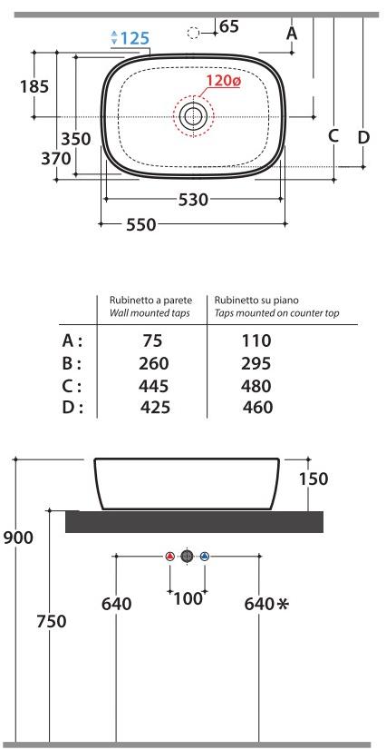 Ge045/044/043 bi Накладная раковина на столешницу  овальная Ceramica Globo Genesis - Вид №7
