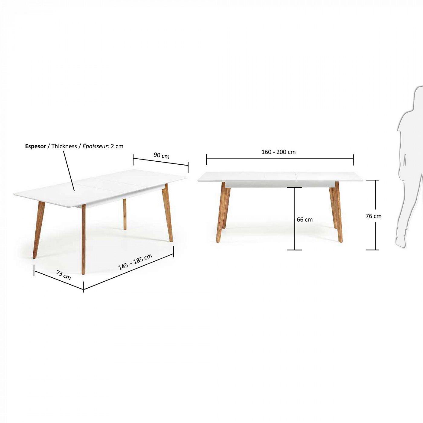 023493 Стол обеденный Meety 160(200)x90 белый La Forma Melan  - Вид №5