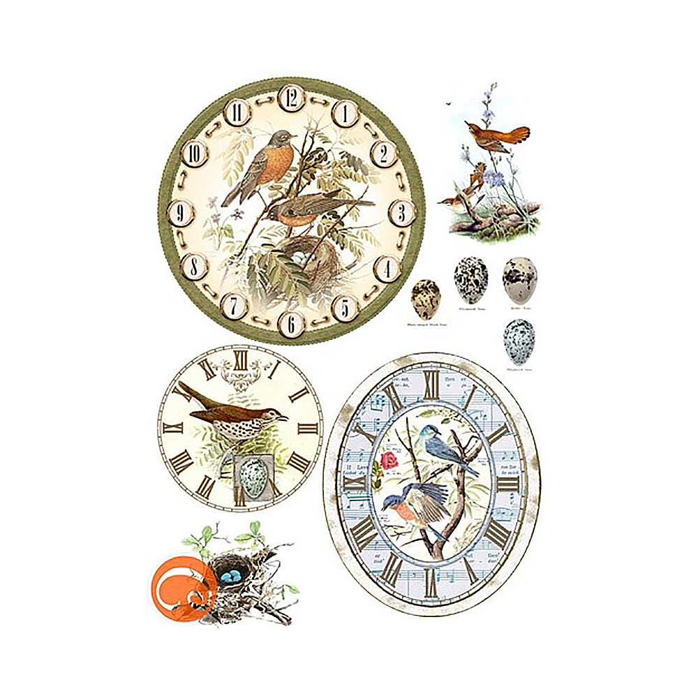 008740 Декупажная карта 30.8 x 44 см "Циферблаты с птицами" Чип-Арт 