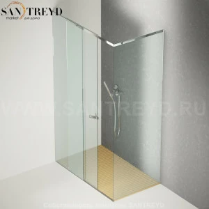 Душевое ограждение FLAT D подрезаемое, стеклянная с подвижной дверью прозрачная перегородка с поддоном из светлого дуба. Размеры: глубина от 70 до 100 см, длина от 120 до 200 см