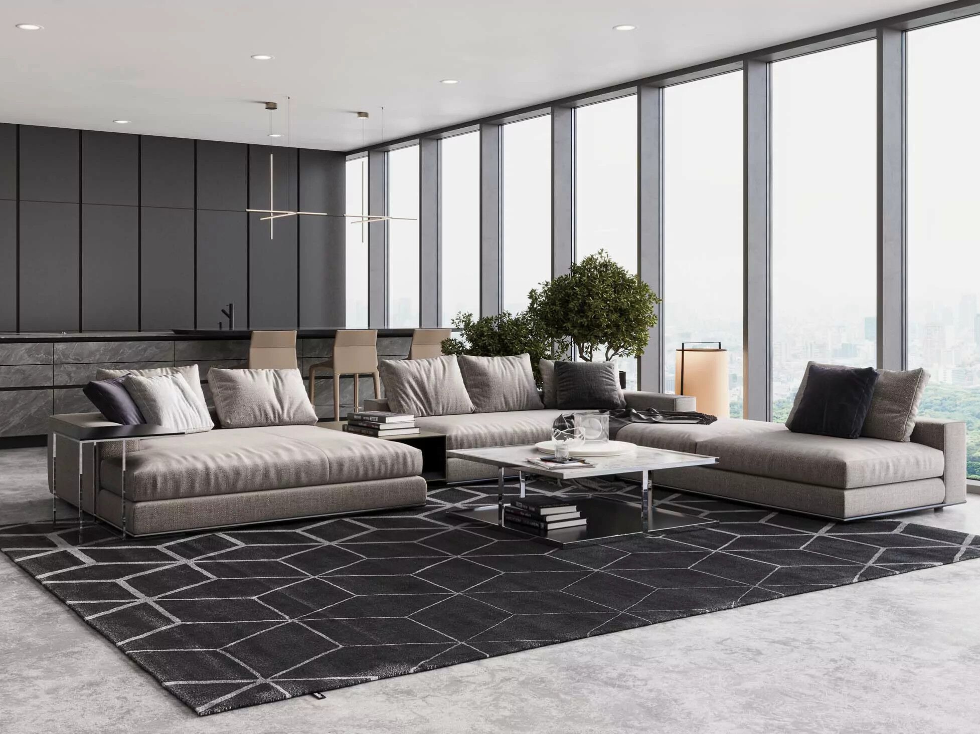 Ковер из тенселя с геометрическим рисунком на заказ miinu GRIDZONE CUBES ARCH-00071944 - Вид №1