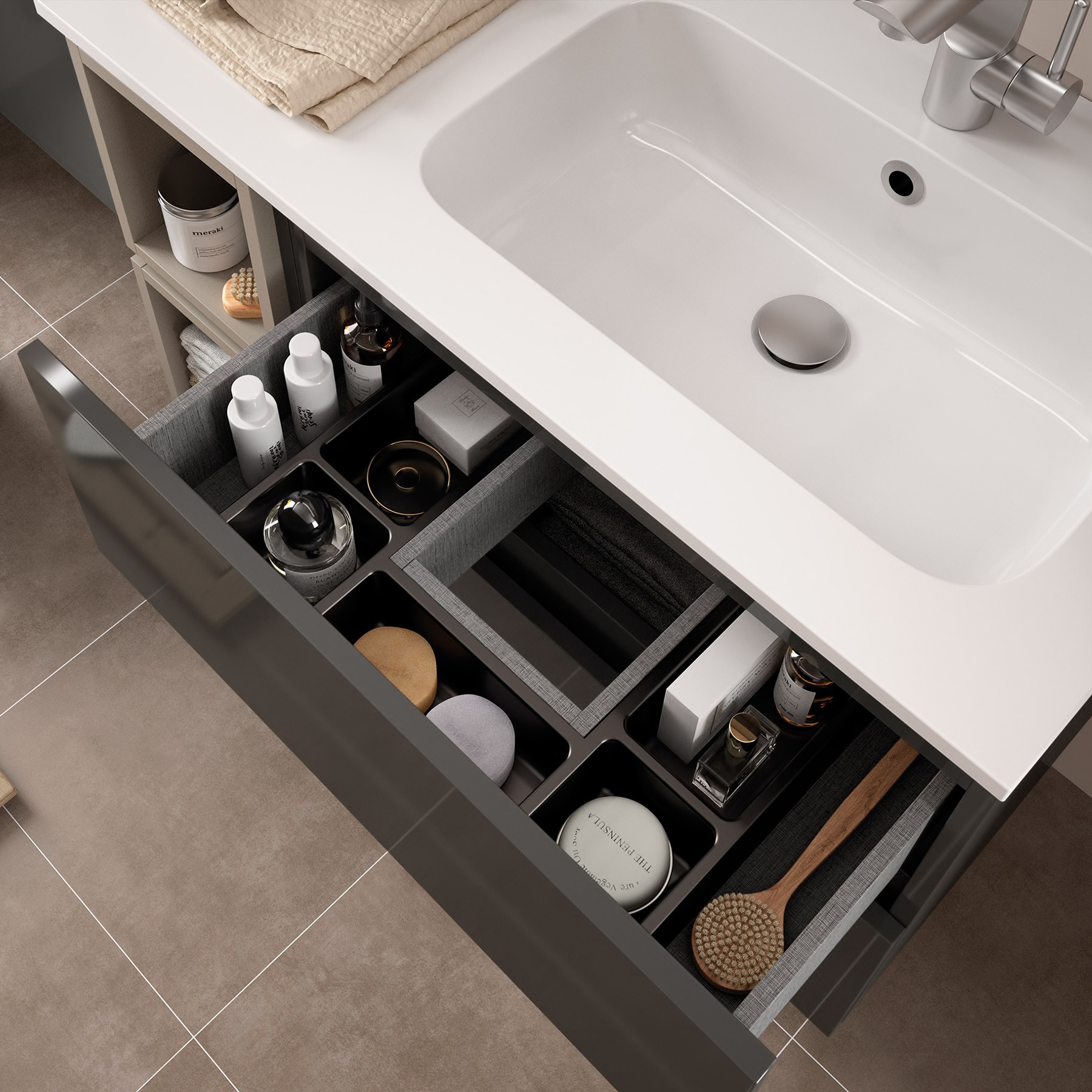 23330 SALGAR Мебель для умывальника FUSSION LINE 900 2 ящика GLOSS GREY 897 x 540 x 450 мм Глянцевый серый - Вид №2